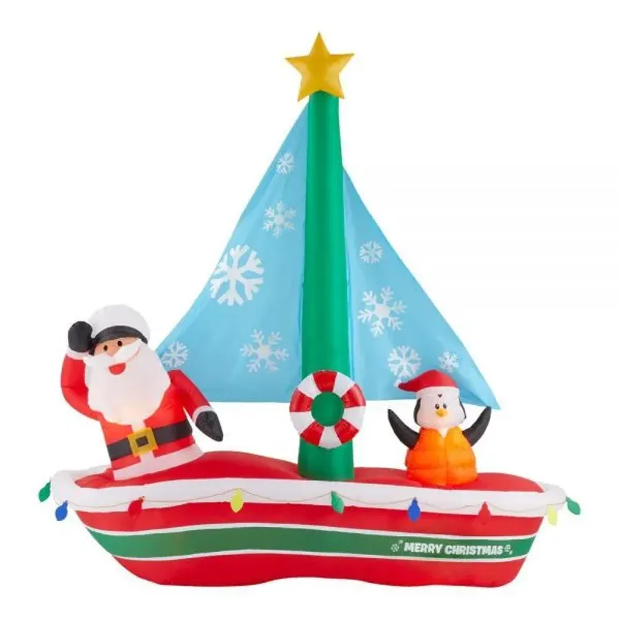 Christmas-7 Ft Pre Lit Led Inflatable Santa In Sailboat Scene