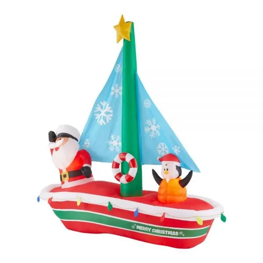 Christmas-7 Ft Pre Lit Led Inflatable Santa In Sailboat Scene