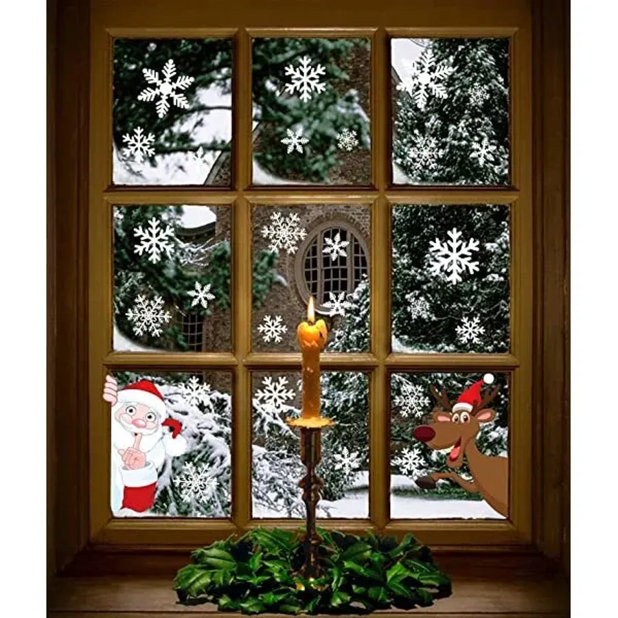 Christmas-320Pcs Christmas Snowflakes Window Clings Decals