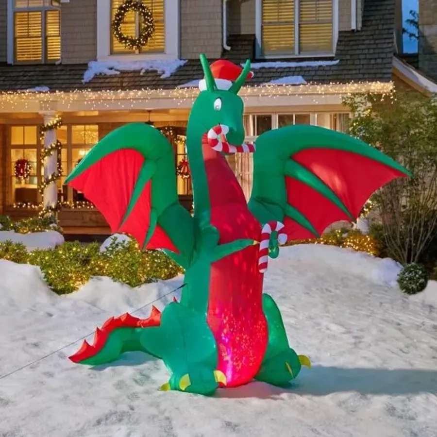 9 Ft Animated Inflatable Kaleidoscope Dragon With Santa Hat