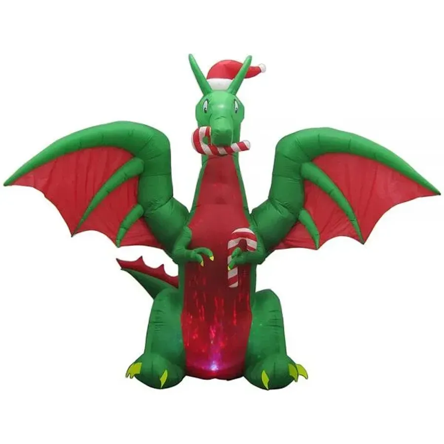 9 Ft Animated Inflatable Kaleidoscope Dragon With Santa Hat