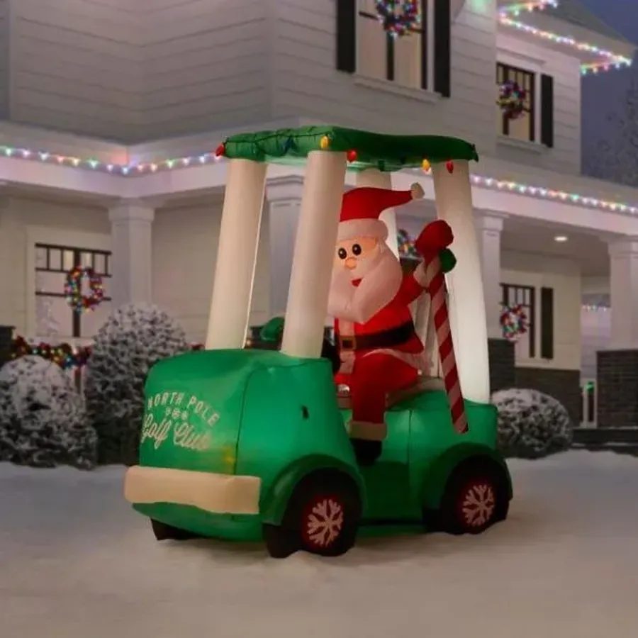 Christmas - 6 Ft Inflatable Santa With Golf Cart Scene