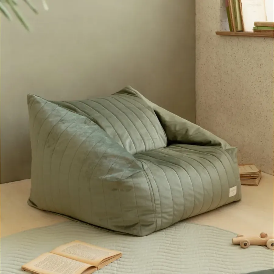 Chelsea Velvet Beanbag in Olive Green