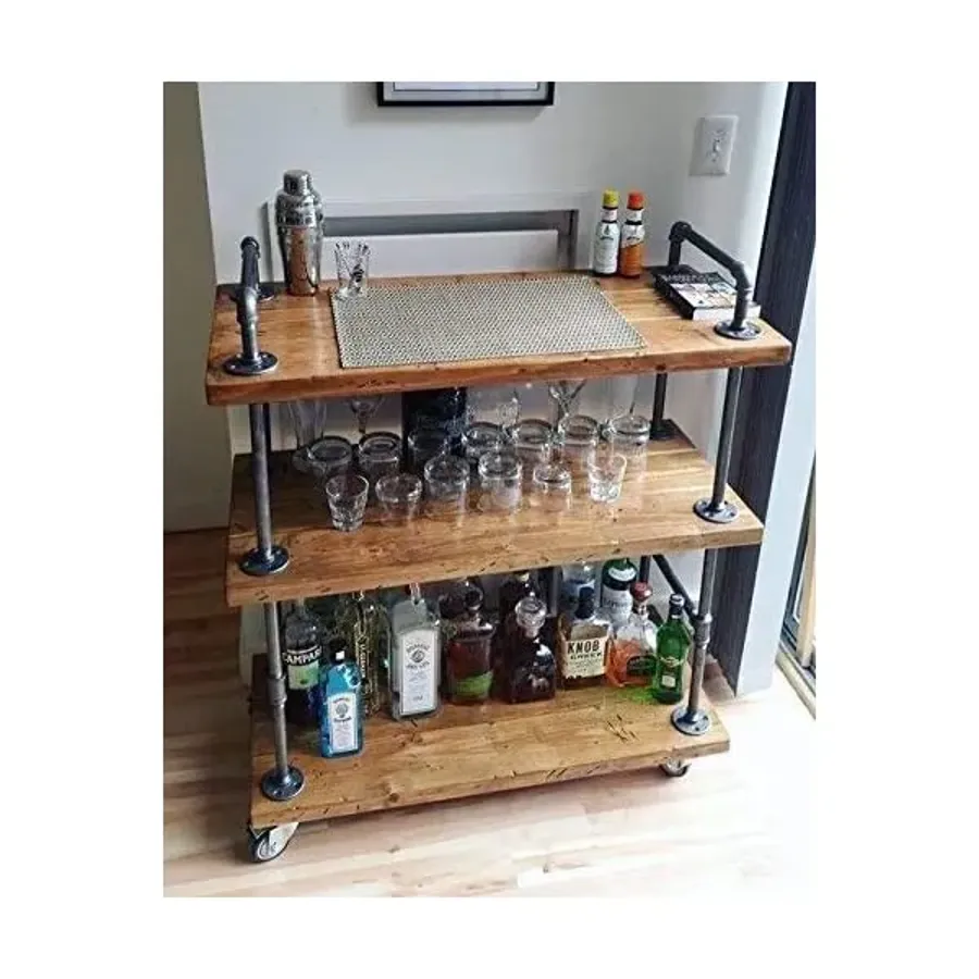 Wood and Metal Wine Rack with Wheels Kicthen Bar Dining Room Tea Wine Holder