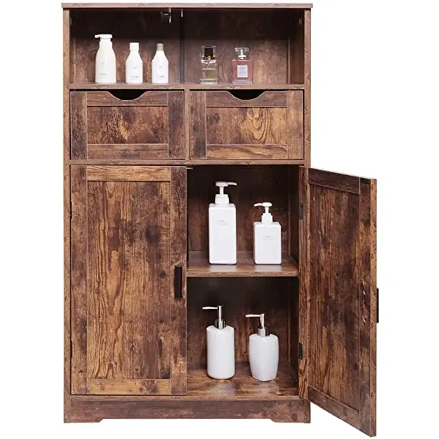 Large Storage Cabinet with 2 Adjustable Drawers & 2 Shelf - Rustic Brown