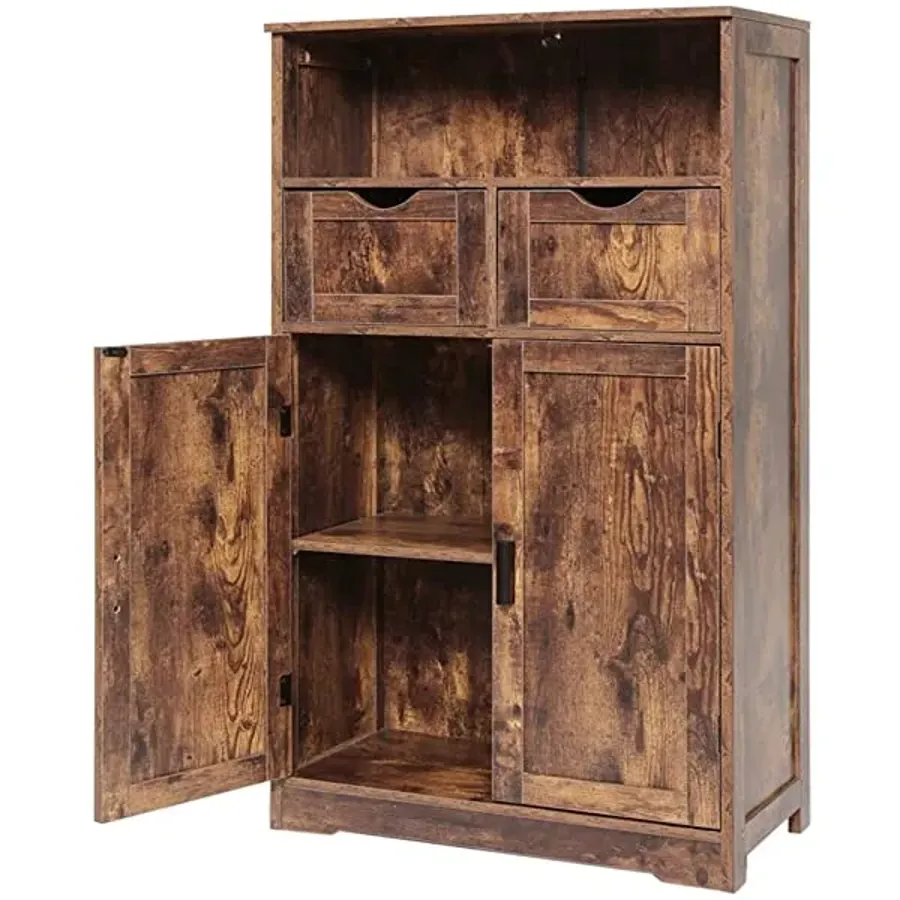 Large Storage Cabinet with 2 Adjustable Drawers & 2 Shelf - Rustic Brown