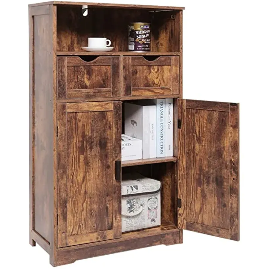 Large Storage Cabinet with 2 Adjustable Drawers & 2 Shelf - Rustic Brown