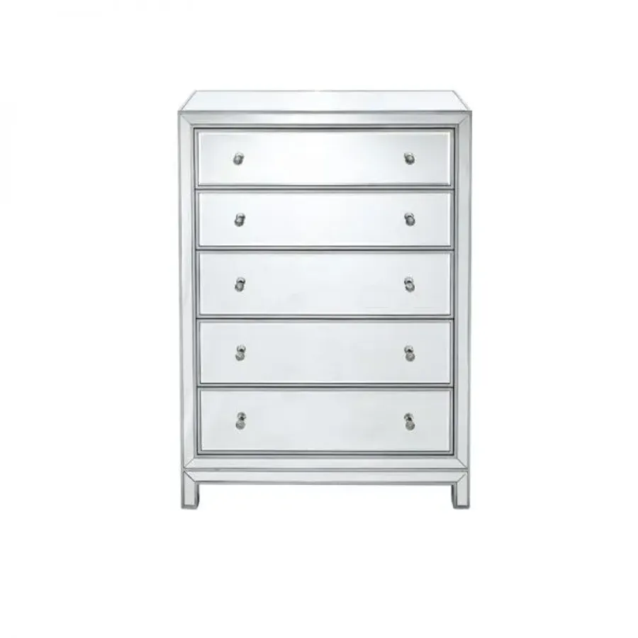 Silver Mirror Tallboy 5 Drawers