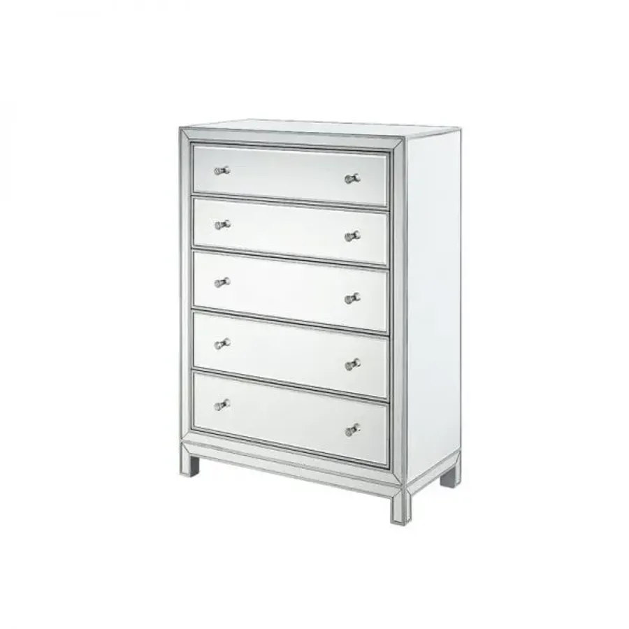 Silver Mirror Tallboy 5 Drawers