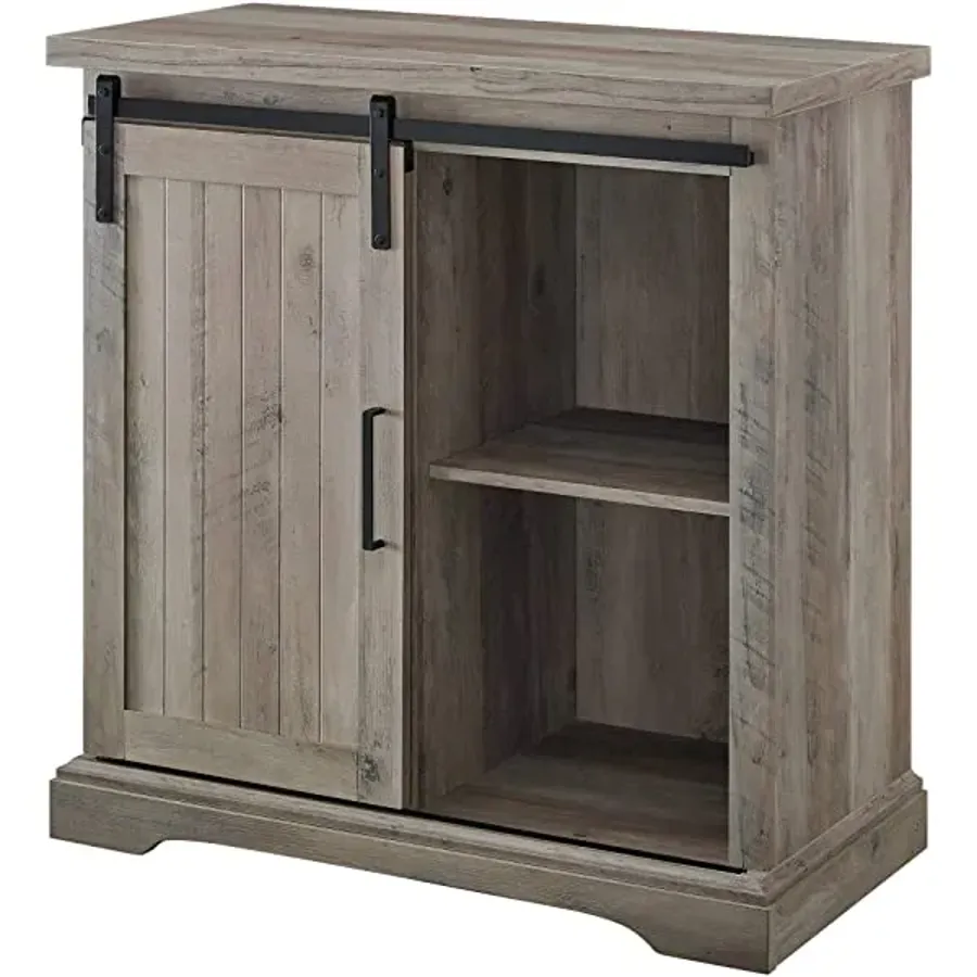 Modern Farmhouse Sliding Slat Door Storage Cabine -White Oak