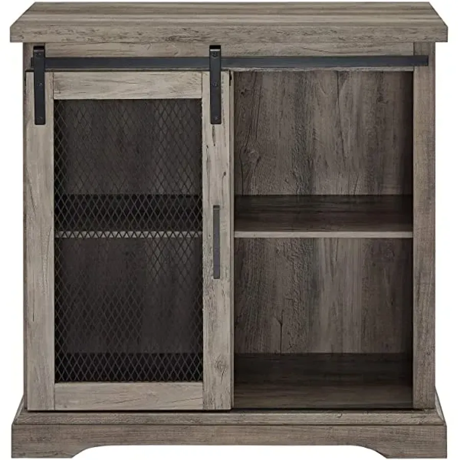 Modern Farmhouse Sliding Slat Door Storage Cabine -White Oak