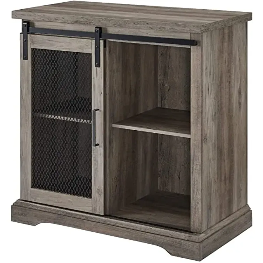 Modern Farmhouse Sliding Slat Door Storage Cabine -White Oak