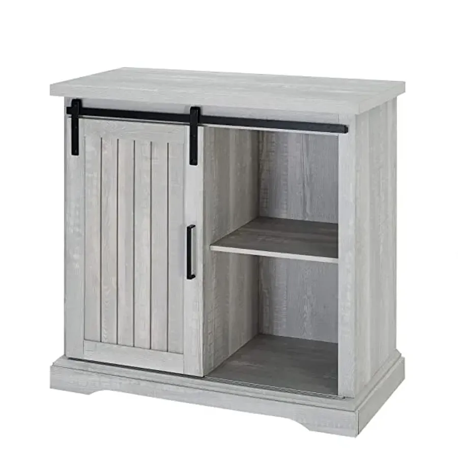 Modern Farmhouse Sliding Slat Door Storage Cabine -White Oak