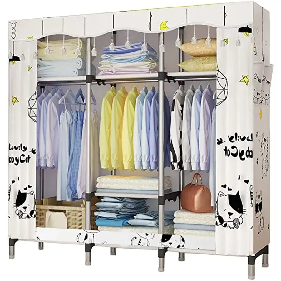 Portable Canvas Wardrobes Closet Clothes Storage Shelves - White