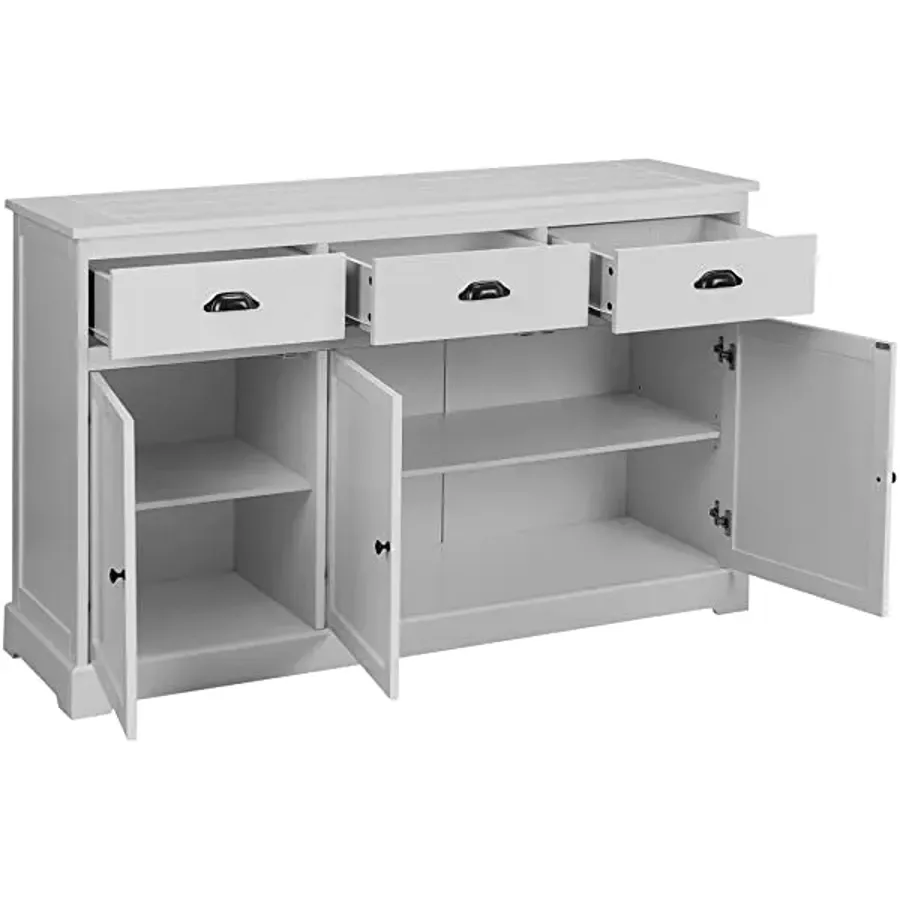 Sideboard with 2 Cabinets and 3 Drawers Adjustable Shelves - White