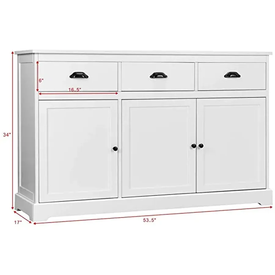 Sideboard with 2 Cabinets and 3 Drawers Adjustable Shelves - White