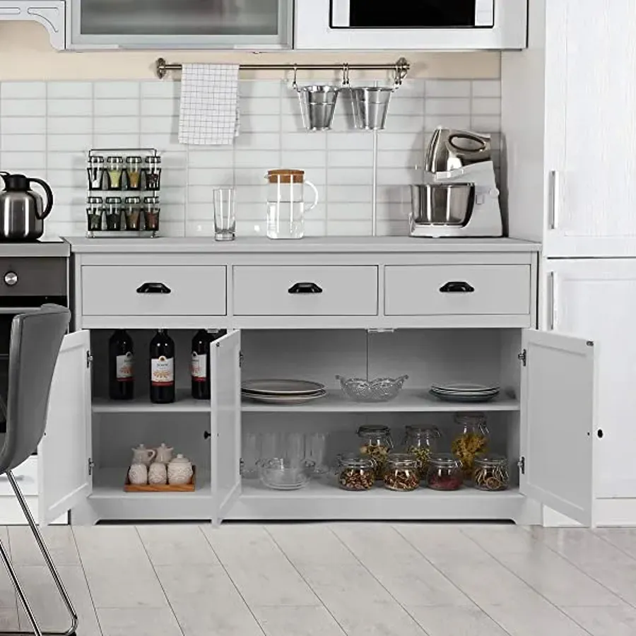 Sideboard with 2 Cabinets and 3 Drawers Adjustable Shelves - White