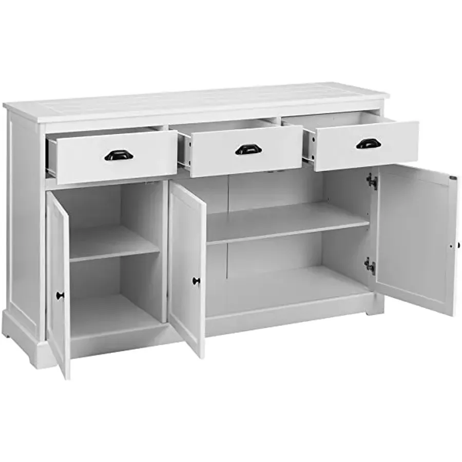 Sideboard with 2 Cabinets and 3 Drawers Adjustable Shelves - White