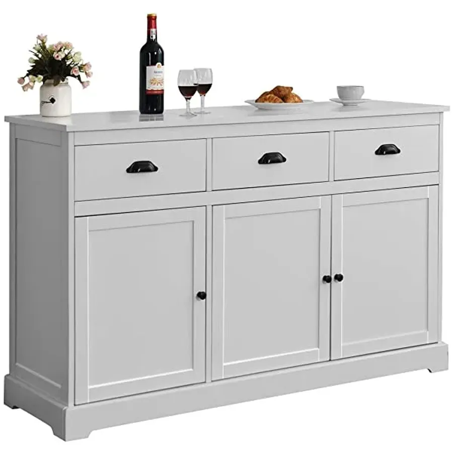 Sideboard with 2 Cabinets and 3 Drawers Adjustable Shelves - White