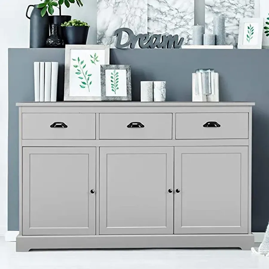 Sideboard with 2 Cabinets and 3 Drawers Adjustable Shelves - White