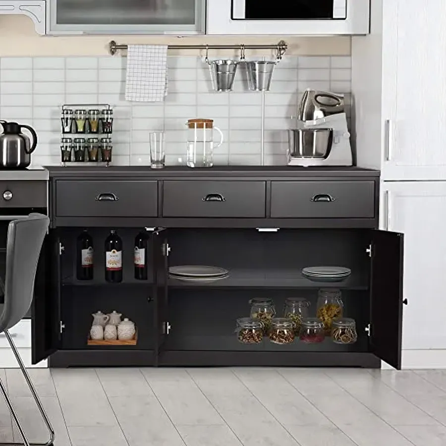 Sideboard with 2 Cabinets and 3 Drawers Adjustable Shelves - White