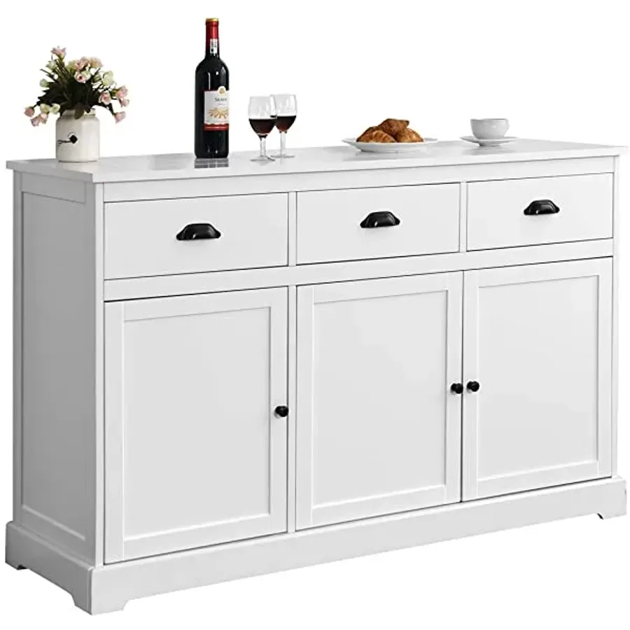 Sideboard with 2 Cabinets and 3 Drawers Adjustable Shelves - White