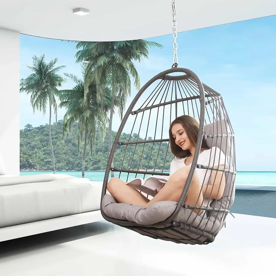 Indoor Outdoor Patio Wicker Hanging Chair Swing Egg Basket Chairs