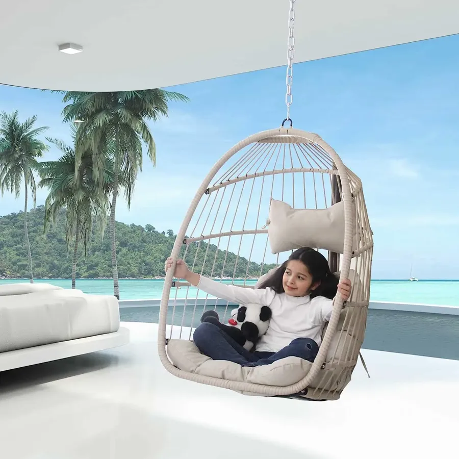 Indoor Outdoor Patio Wicker Hanging Chair Swing Egg Basket Chairs