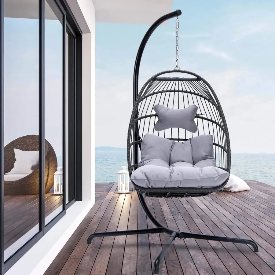 Indoor Outdoor Patio Wicker Hanging Chair Swing Egg Basket Chairs