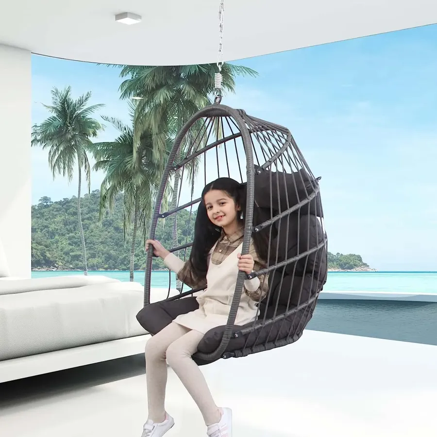 Indoor Outdoor Patio Wicker Hanging Chair Swing Egg Basket Chairs