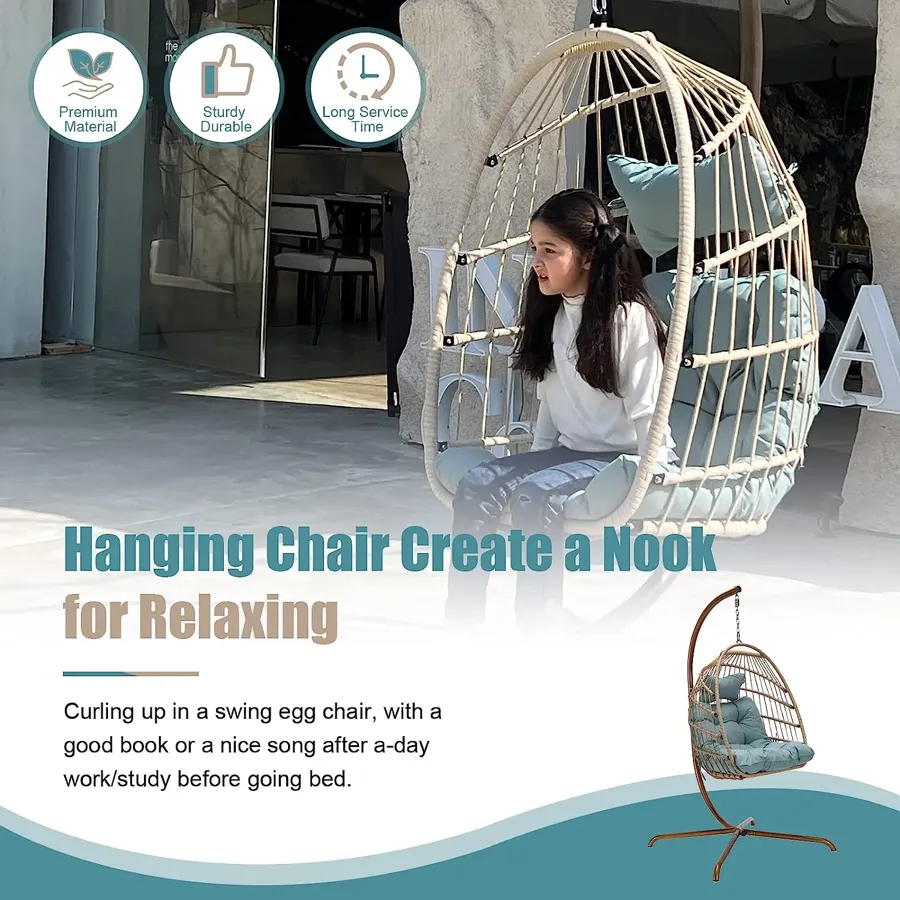 Indoor Outdoor Patio Wicker Hanging Chair Swing Egg Basket Chairs