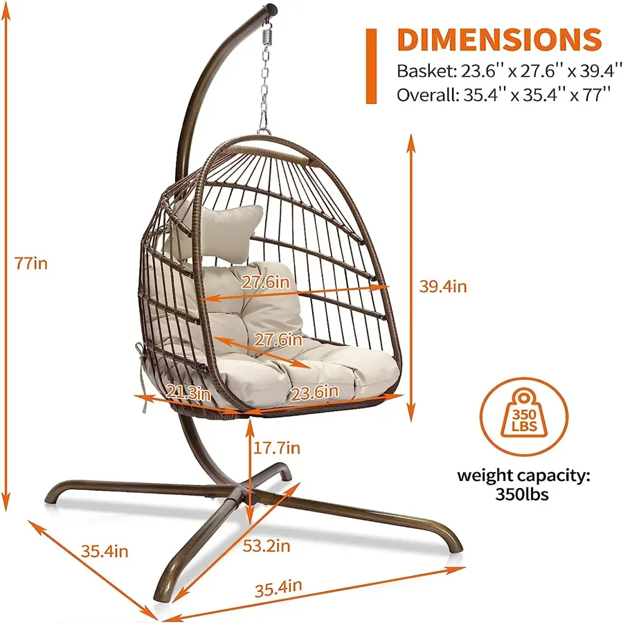 Indoor Outdoor Patio Wicker Hanging Chair Swing Egg Basket Chairs