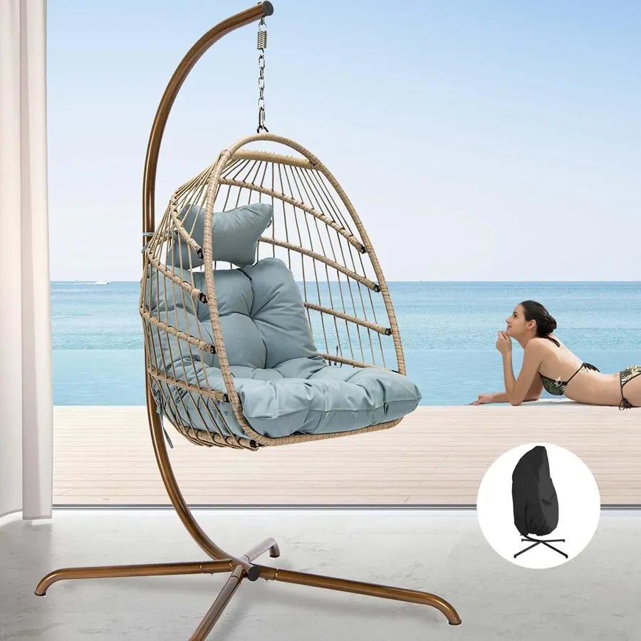 Indoor Outdoor Patio Wicker Hanging Chair Swing Egg Basket Chairs