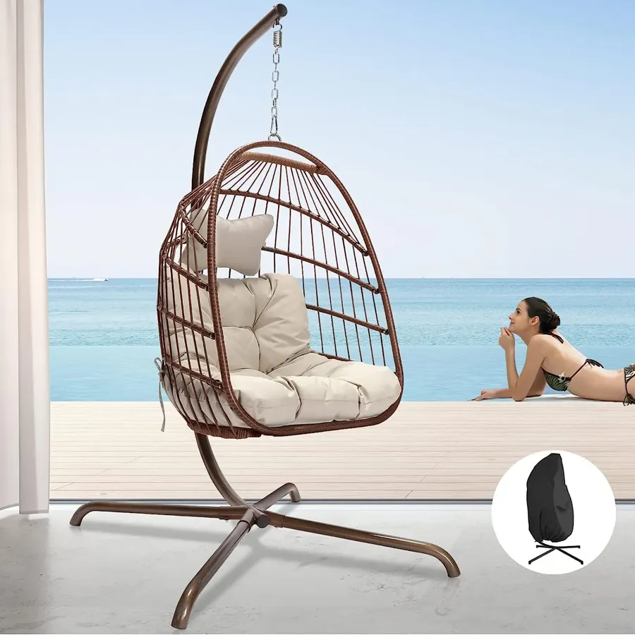 Indoor Outdoor Patio Wicker Hanging Chair Swing Egg Basket Chairs