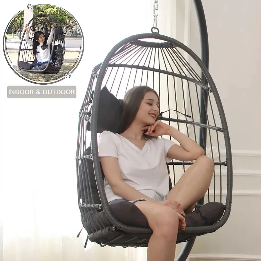 Indoor Outdoor Patio Wicker Hanging Chair Swing Egg Basket Chairs