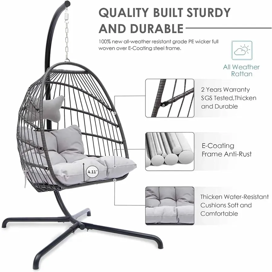 Indoor Outdoor Patio Wicker Hanging Chair Swing Egg Basket Chairs