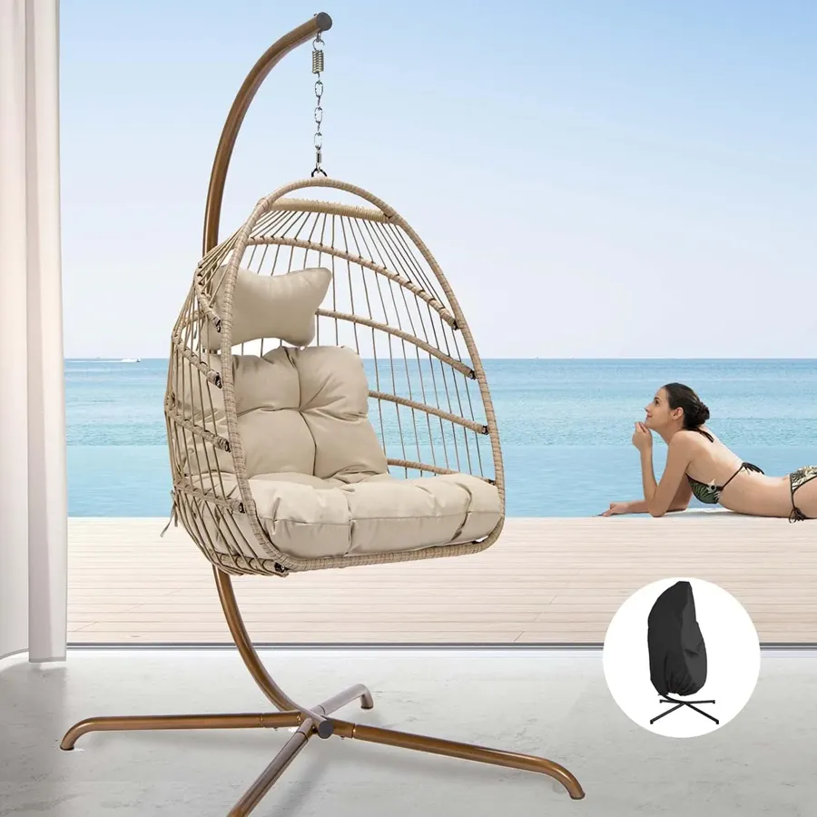 Indoor Outdoor Patio Wicker Hanging Chair Swing Egg Basket Chairs