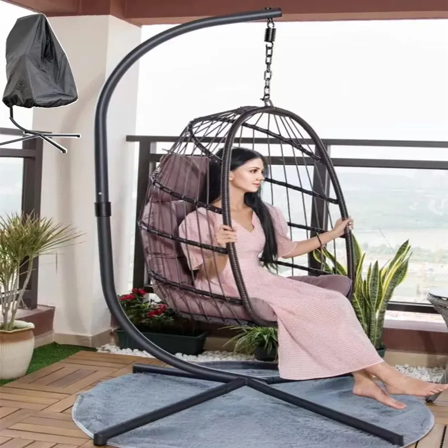 Wicker Hanging Egg Swing Chair with Stand