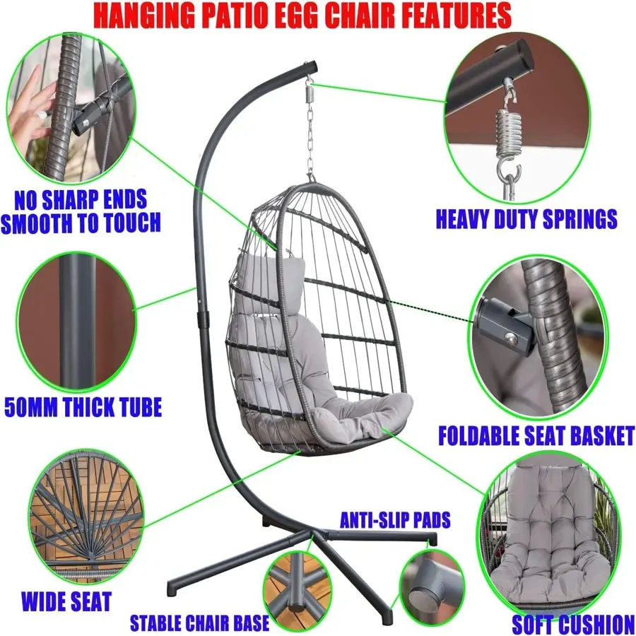 Wicker Hanging Egg Swing Chair with Stand