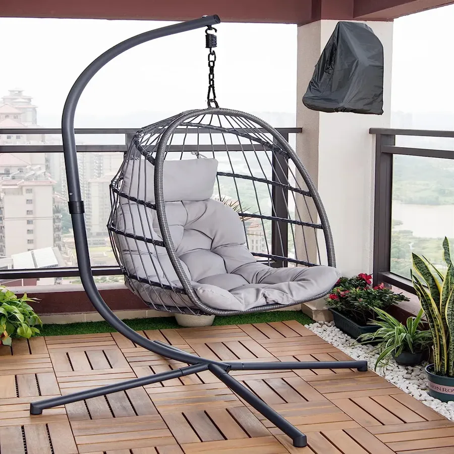 Wicker Hanging Egg Swing Chair with Stand