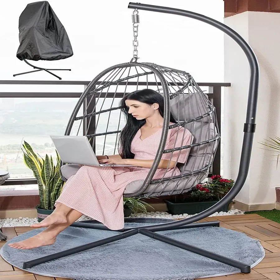 Wicker Hanging Egg Swing Chair with Stand