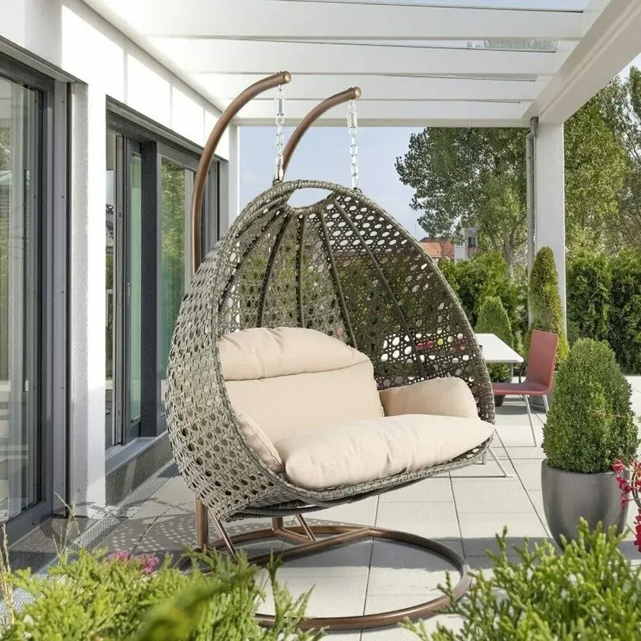 Patio Wicker Swing Chair With Stand Rain Cover Included