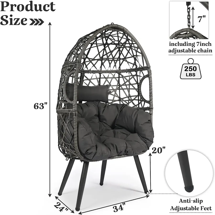 Hanging Chair with Cushion and Pillow