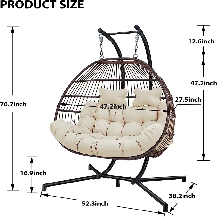 Wicker Rattan Egg Swing Chair with Stand and Cushion