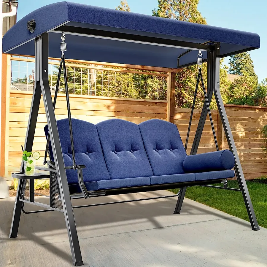 3-Seat Porch Swing | Swing Chair with Weather Resistant Steel Frame