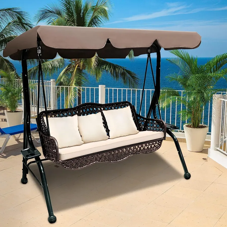 3 Seat Porch Swing - Outdoor Swing with Canopy Adjustable