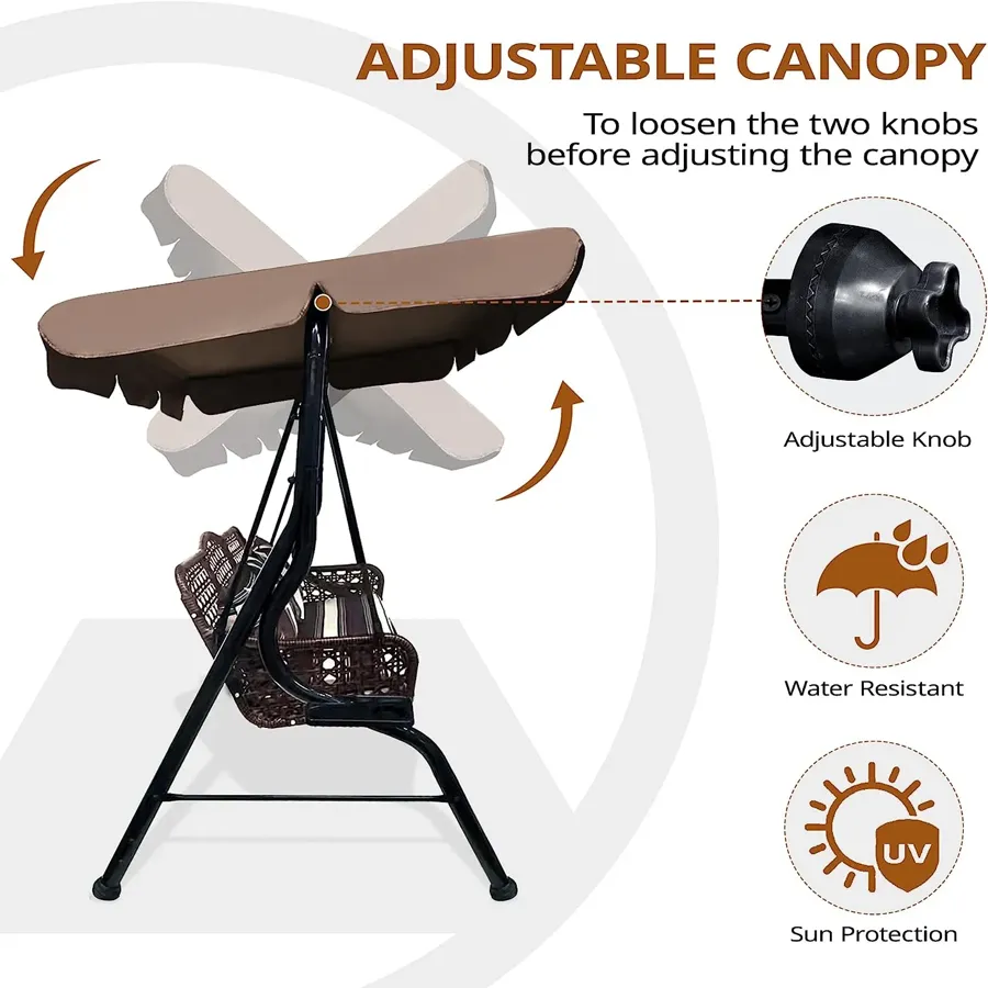 3 Seat Porch Swing - Outdoor Swing with Canopy Adjustable