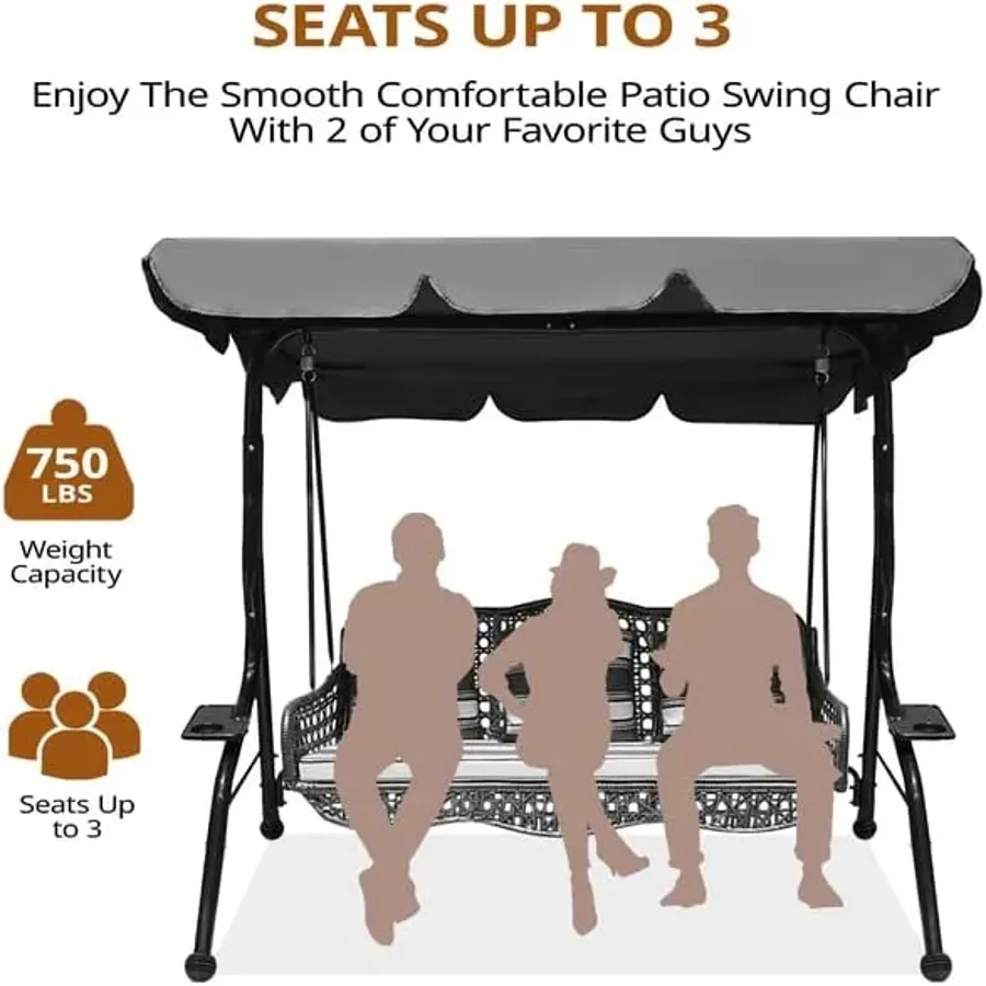 3 Seat Porch Swing - Outdoor Swing with Canopy Adjustable