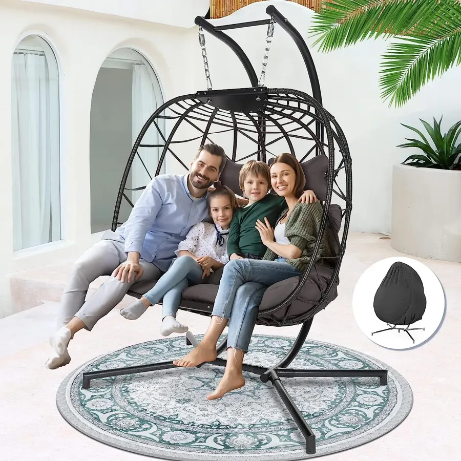 Egg Chair with Stand | Wicker Rattan Patio Basket Hanging Chair