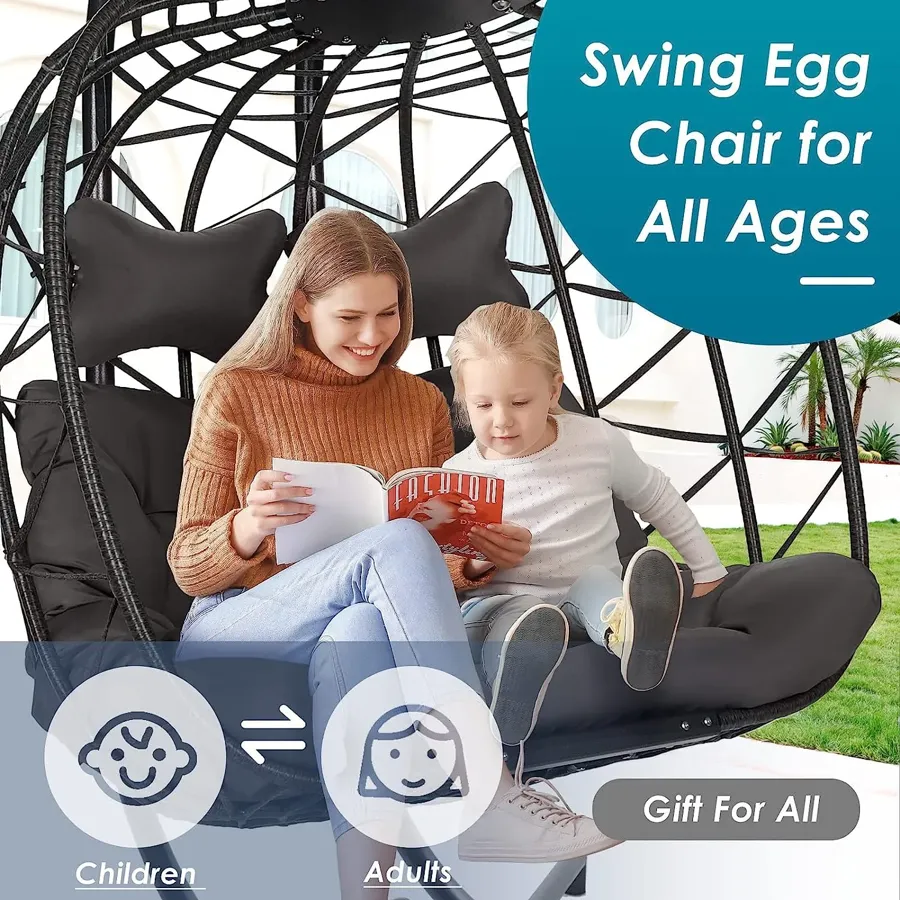 Egg Chair with Stand | Wicker Rattan Patio Basket Hanging Chair